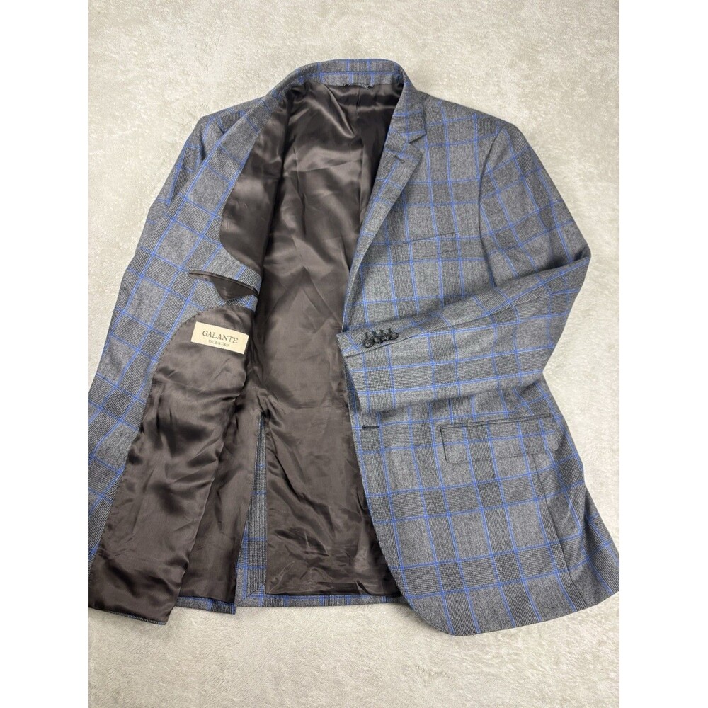 Galante Blazer Mens 46R Gray Blue Wool Blend Plaid Sport Coat Revenge